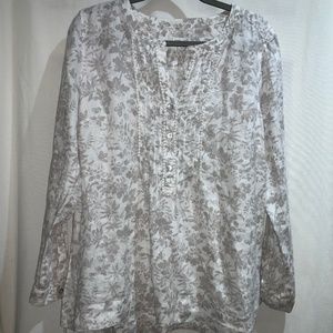 J. Jill linen boho tunic Sz M split neck pintucks